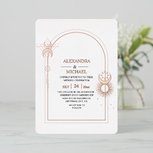 神秘的な黒金ゴールド天結婚星 箔招待状 (立ち正面)