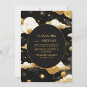 神秘的な黒金ゴールド太陽ムーンシレ結婚ンズ 招待状 (正面)