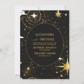 神秘的な黒金ゴールド太陽ムーンシレ結婚ンズ 招待状 (正面)