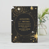 神秘的な黒金ゴールド太陽ムーンシレ結婚ンズ 招待状 (スタンド正面)