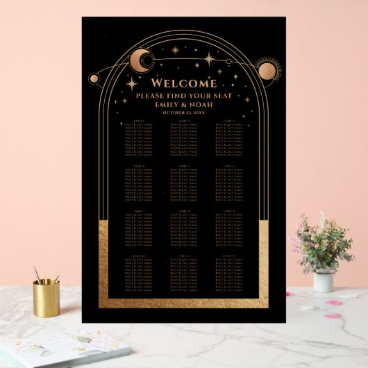 神秘的な黒金ゴールド太陽ムーンスターズ結婚ズ アクリルサイン (ウェディング)