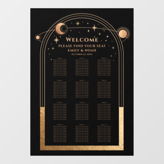 神秘的な黒金ゴールド太陽ムーンスターズ結婚ズ ウィンドウサイン (シート)