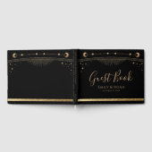 神秘的な黒金ゴールド太陽ムーンスターズ結婚ズ ゲストブック (全面)