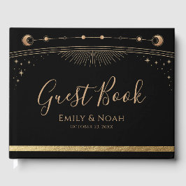 神秘的な黒金ゴールド太陽ムーンスターズ結婚ズ ゲストブック