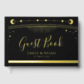 神秘的な黒金ゴールド太陽ムーンスターズ結婚ズ ゲストブック (正面)