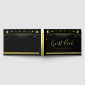 神秘的な黒金ゴールド太陽ムーンスターズ結婚ズ ゲストブック (全面)