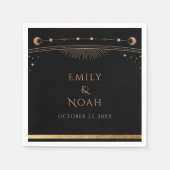 神秘的な黒金ゴールド太陽ムーンスターズ結婚ズ スタンダードカクテルナプキン (正面)