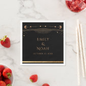 神秘的な黒金ゴールド太陽ムーンスターズ結婚ズ スタンダードカクテルナプキン (インサイチュ)