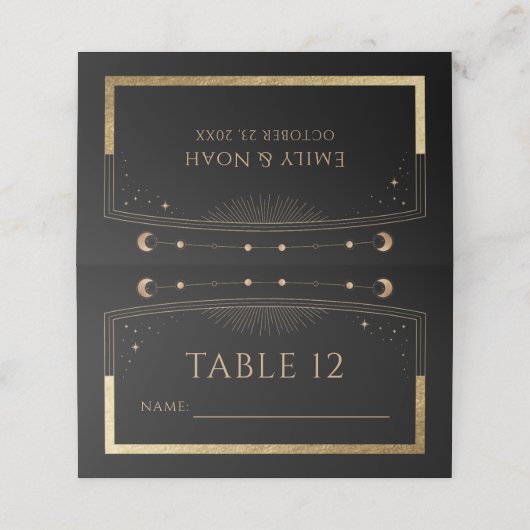 神秘的な黒金ゴールド太陽ムーンスターズ結婚ズ プレイスカード (外部開封)