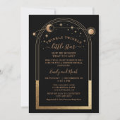 神秘的な黒金ゴールド太陽ムーンスターベビーシャワー 招待状 (正面)