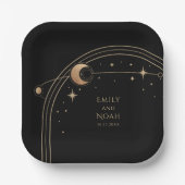 神秘的な黒金ゴールド太陽ムーン天文学宇宙 ペーパープレート (正面)
