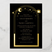 神秘的な黒金ゴールド太陽ムーン天文学宇宙 箔招待状 (正面)