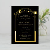 神秘的な黒金ゴールド太陽ムーン天文学宇宙 箔招待状 (立ち正面)