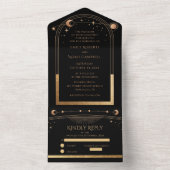 神秘的な黒金ゴールド太陽ムーン天文学結婚の オールインワン招待状 (内側)