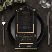 神秘的な黒金ゴールド太陽ムーン天文学結婚の オールインワン招待状