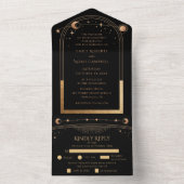 神秘的な黒金ゴールド太陽ムーン天文学結婚の オールインワン招待状 (内側)