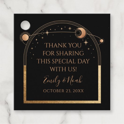 神秘的な黒金ゴールド太陽ムーン天文学結婚の フェイバータグ (正面)