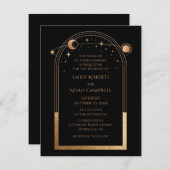 神秘的な黒金ゴールド太陽ムーン天文学結婚の 招待状 (正面/裏面)