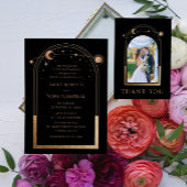 神秘的な黒金ゴールド太陽ムーン天文学結婚の 招待状