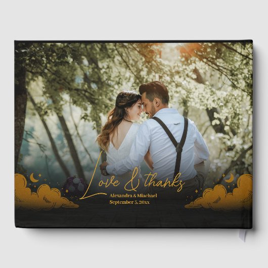 神秘的な黒金ゴールド雲ムーン結婚ズ ゲストブック (裏面)