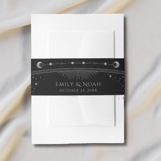 神秘的な黒銀の太陽の月の結婚星 招待状ベリーバンド