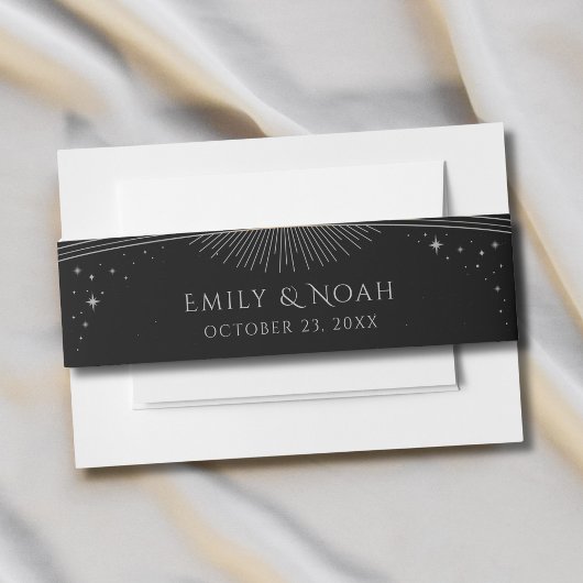 神秘的な黒銀の太陽の月の結婚星 招待状ベリーバンド