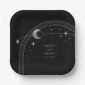 神秘的な黒銀サンムーン天文学宇宙 ペーパープレート (正面)