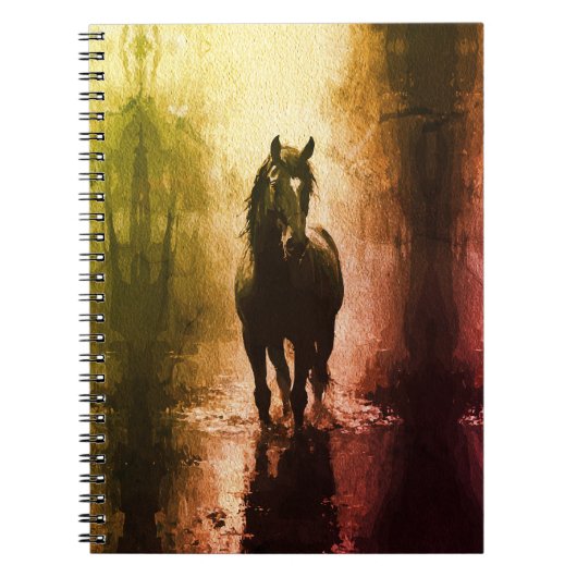 神秘的な黒馬 – 暗いファンタジー馬術 ノートブック (正面)