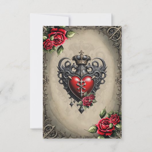 神秘的エレガントなゴシック様式ハート サンキューカード (裏面)