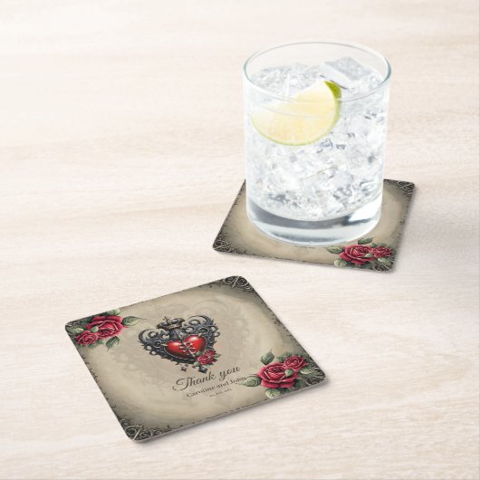 神秘的エレガントなゴシック様式ハート スクエアペーパーコースター (インサイチュ)