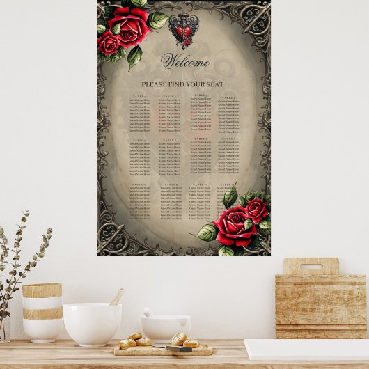 神秘的エレガントなゴシック様式ハート ポスター (キッチン)