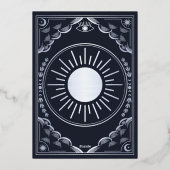 神秘的エレガントなシルバーネイビータロットゴシック結婚ズ 箔招待状 (裏面)