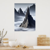 神秘的エレガントなピークに城AI生成 ポスター (キッチン)