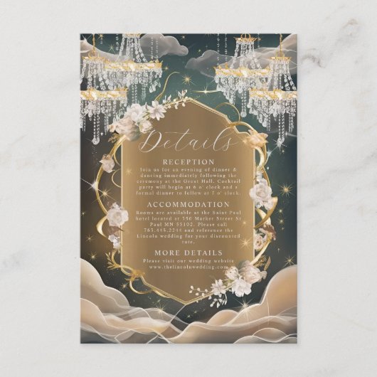 神秘的エレガントな化膿性の結晶とフローラ結婚の エンクロージャーカード (正面)