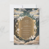 神秘的エレガントな化膿性の結晶とフローラ結婚の 出欠カード (正面)