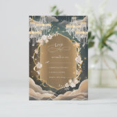 神秘的エレガントな化膿性の結晶とフローラ結婚の 出欠カード (スタンド正面)