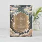 神秘的エレガントな化膿性の結晶とフローラ結婚の 招待状 (スタンド正面)