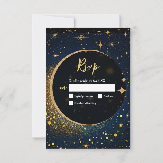 神秘的エレガントな月の天結婚の月 出欠カード (正面)