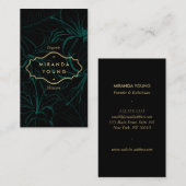 神秘的エレガントな花柄の緑 名刺 (正面/裏面)