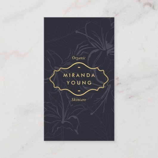 神秘的エレガントな花柄グレー 名刺 (正面)