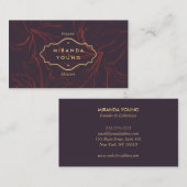 神秘的エレガントな花柄ブルゴーニュ 名刺 (正面/裏面)