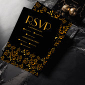 神秘的エレガントな黒金ゴールド雲ムーン結婚ズ 出欠カード