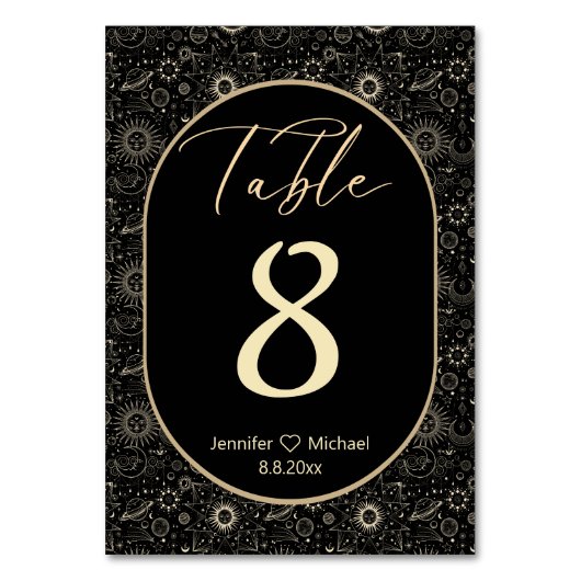 神秘的エレガントモダンな黒金ゴールド結婚の テーブルナンバー (裏面)