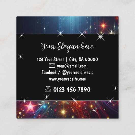 神秘的カラフルなスカイネブラドリップレインスターズ スクエア名刺 (裏面)