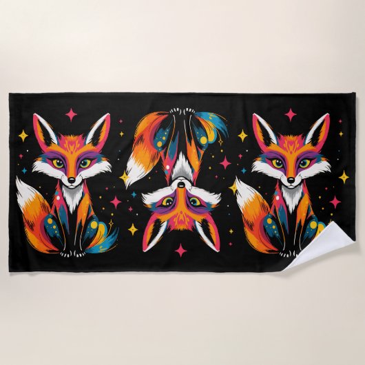神秘的キツネ ビーチタオル (正面)