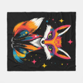 神秘的キツネ フリースブランケット (正面(横))