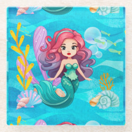 神秘的サイレンデザイン ガラスコースター