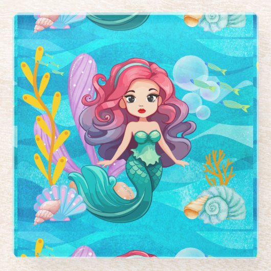 神秘的サイレンデザイン ガラスコースター (正面)