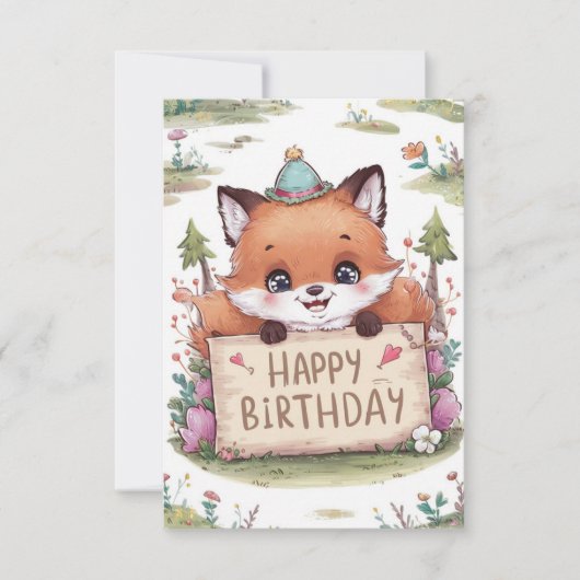 神秘的シンプルキツネ誕生日 カード (正面)