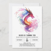 神秘的ドラゴンプリント可能誕生日 招待状 (正面)